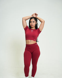 Halo Rise Crop Tee - Wine Red